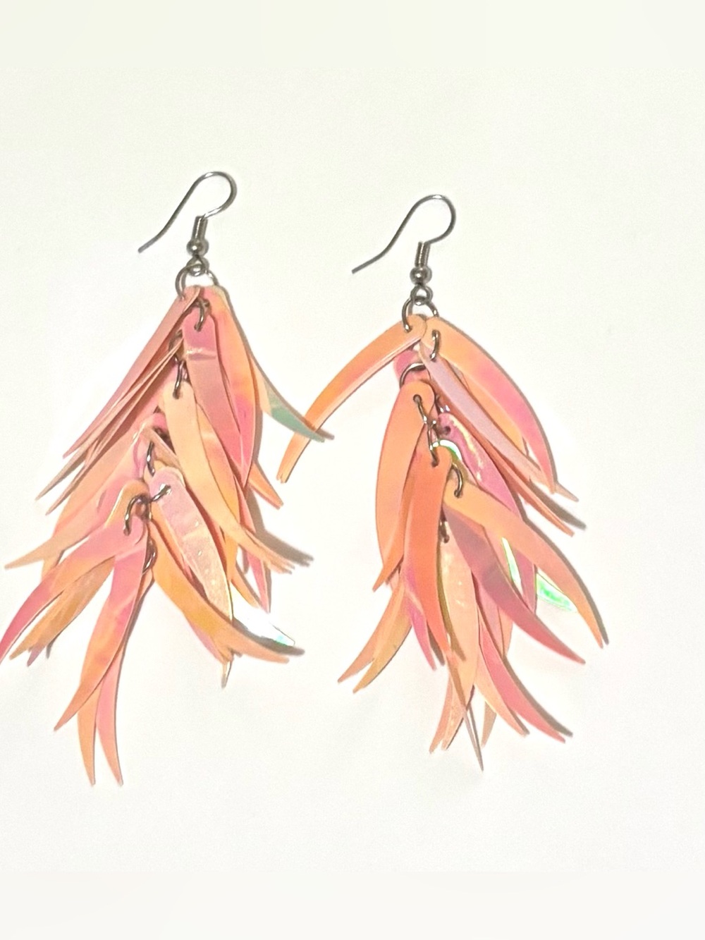 Coral Peach Layered Fringe Drop Earrings for Women